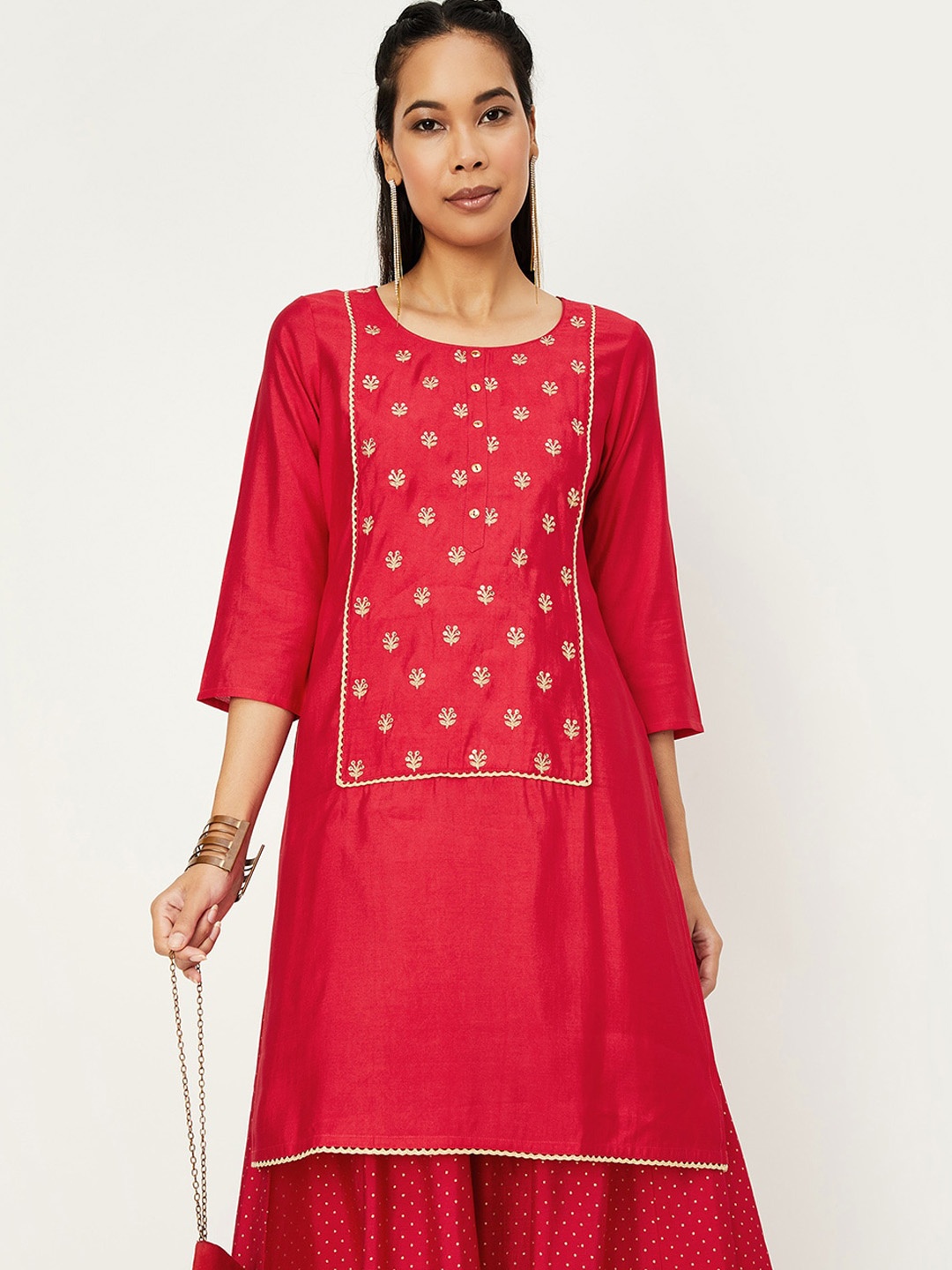 

max Floral Embroidered Straight Kurta, Red