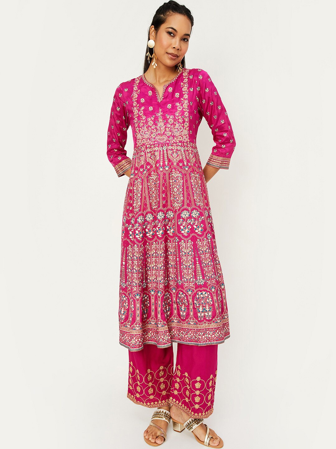 

max Ethnic Motifs Printed Sequinned Anarkali Kurta, Pink