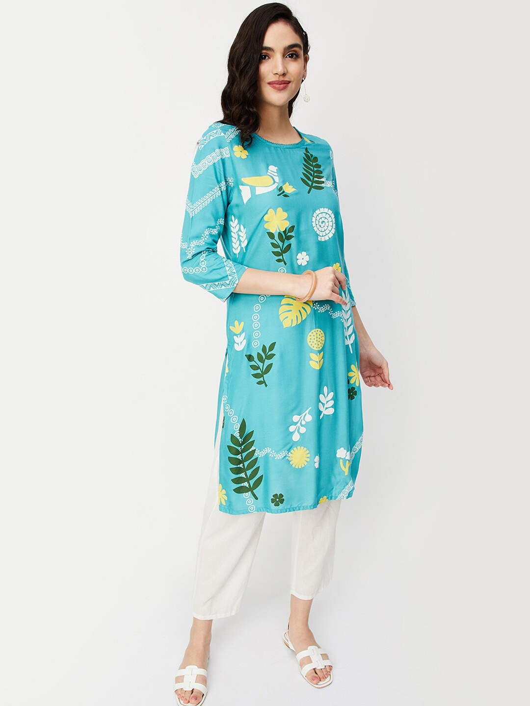 

max Floral Printed Straight Kurta, Blue