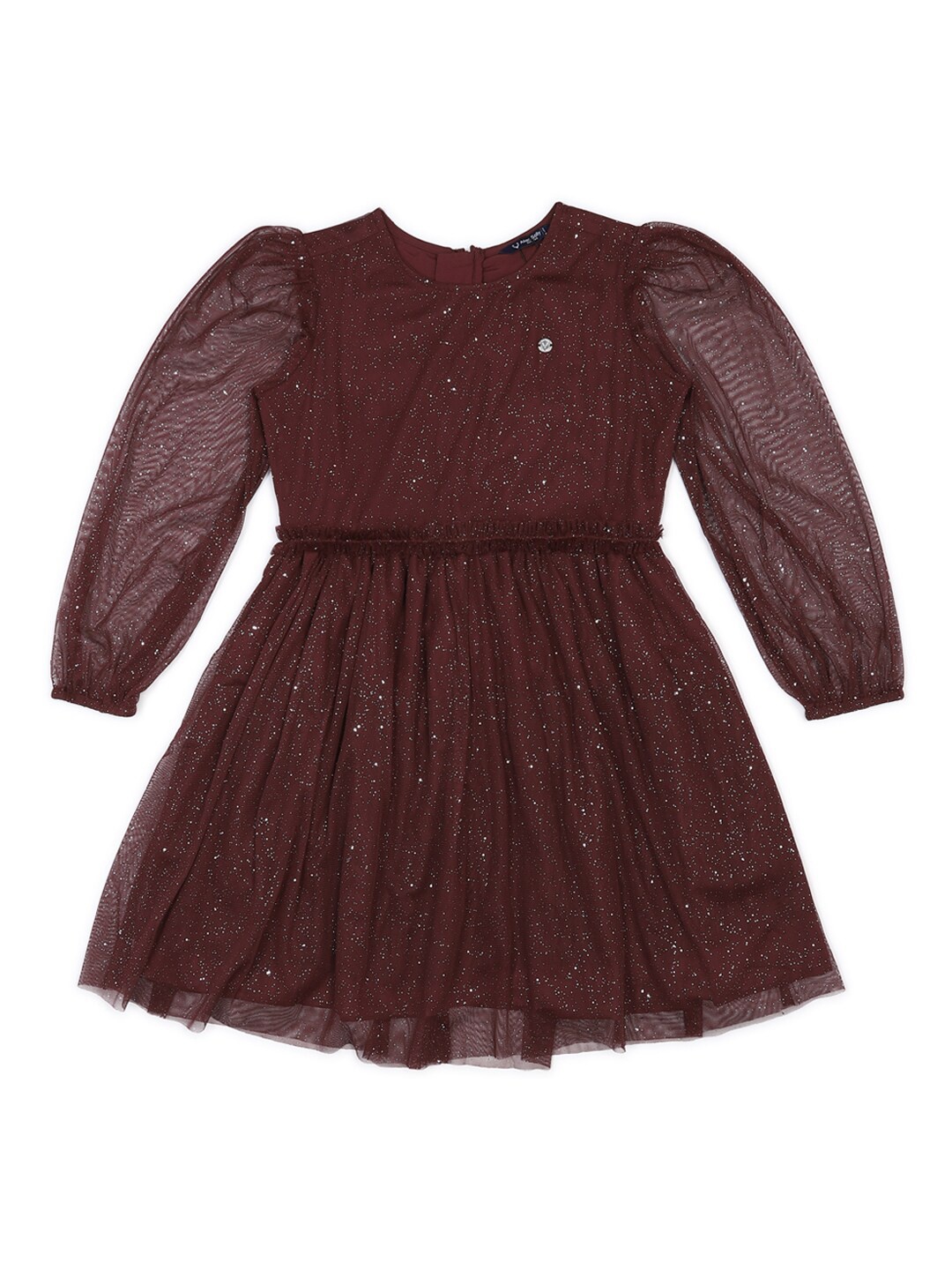 

Allen Solly Junior Girls Embellished Puff Sleeved Pure Cotton Fit & Flare Dress, Maroon
