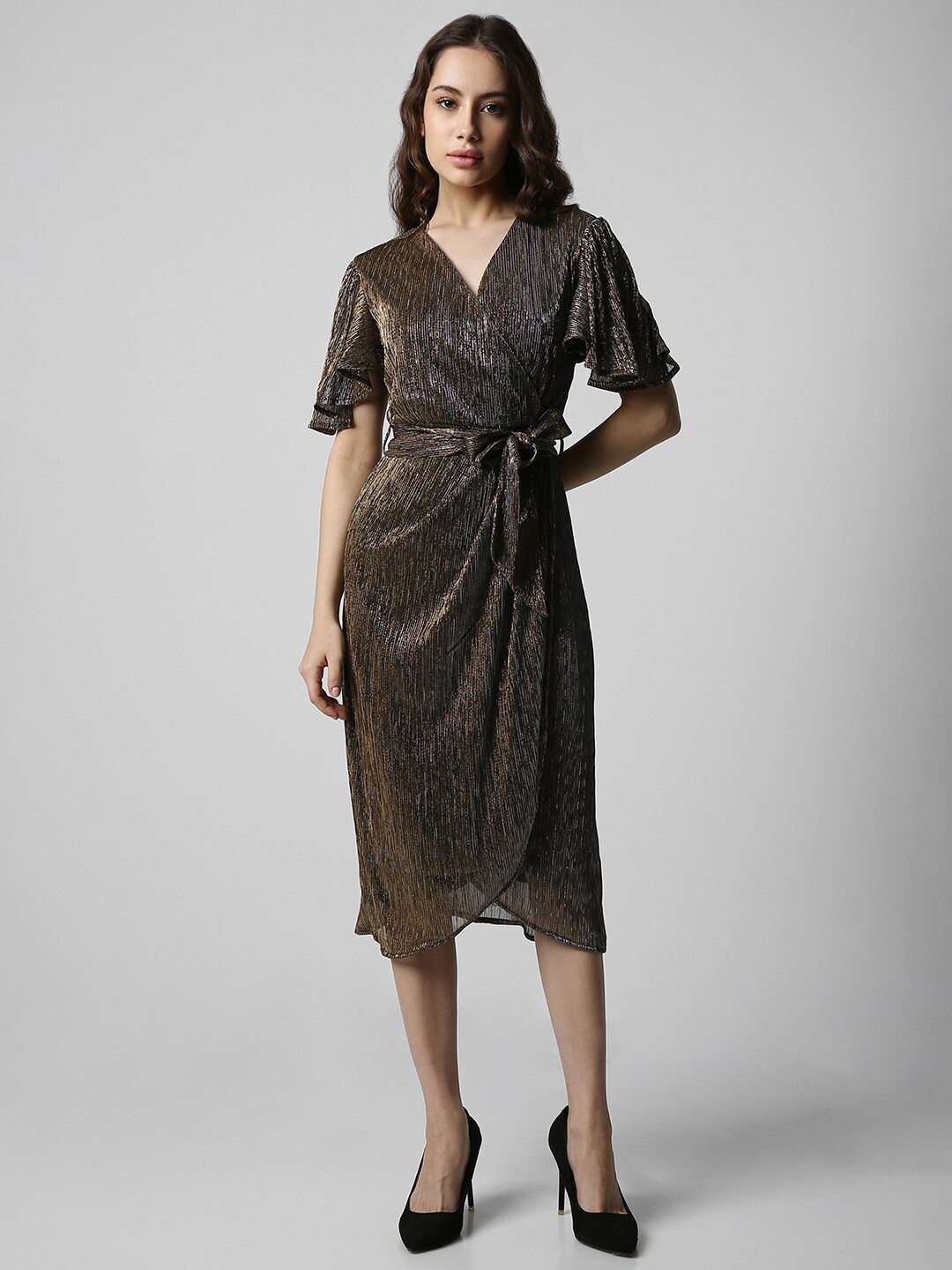 

Van Heusen Woman Flared Sleeve Midi Wrap Dress, Brown