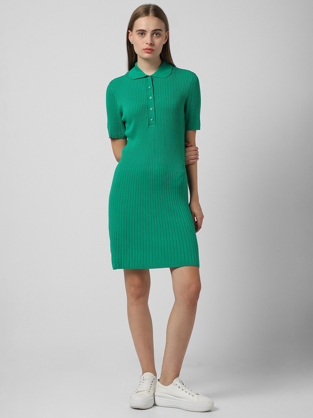 

Van Heusen Woman Shirt Collar Textured T-shirt Dress, Green