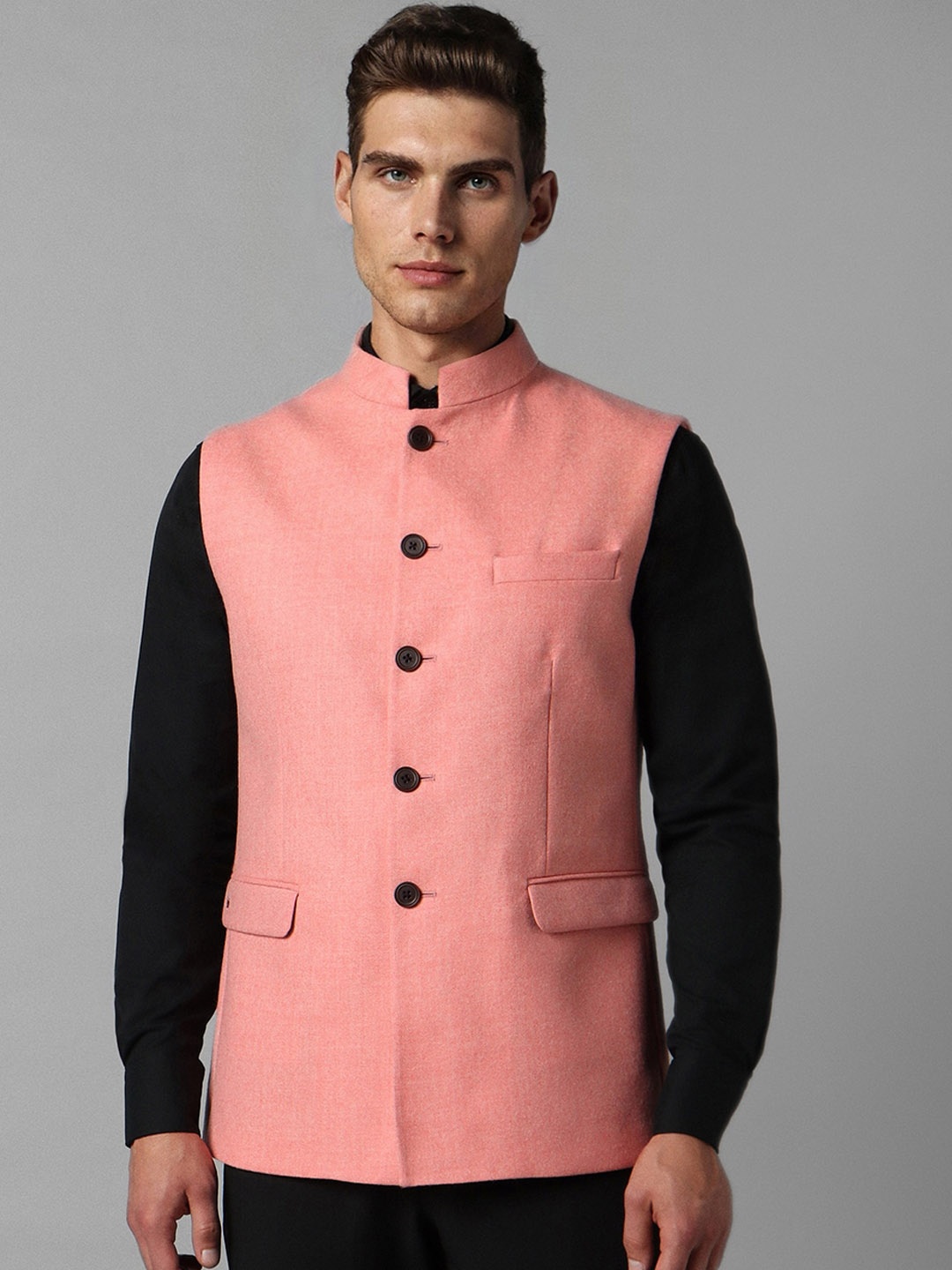 

Louis Philippe Textured Slim Fit Woolen Nehru Jackets, Peach
