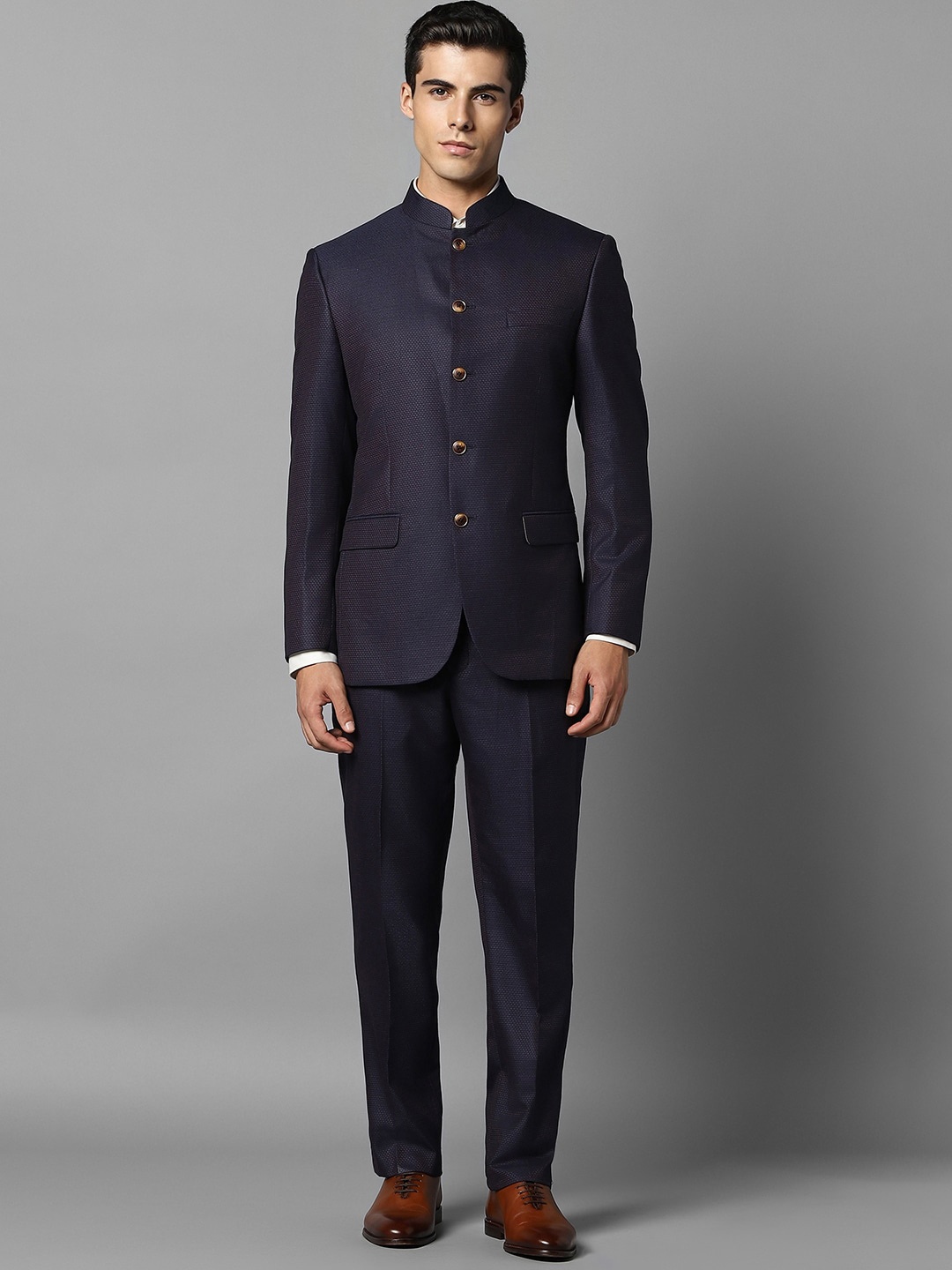 

Louis Philippe 2-Pcs Textured Single-Breasted Blazers & Trousers, Navy blue