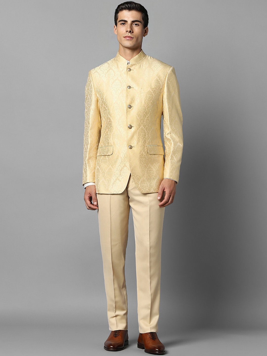 

Louis Philippe 2-Pcs Printed Single-Breasted Blazers & Trousers, Yellow