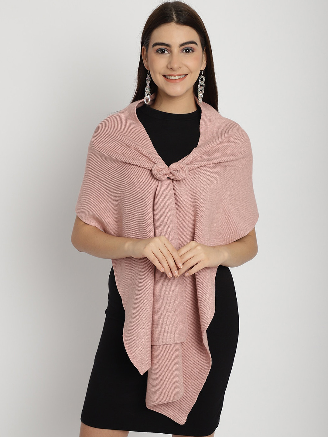 

ELLIS Self Design Acrylic Knitted Muffler, Pink