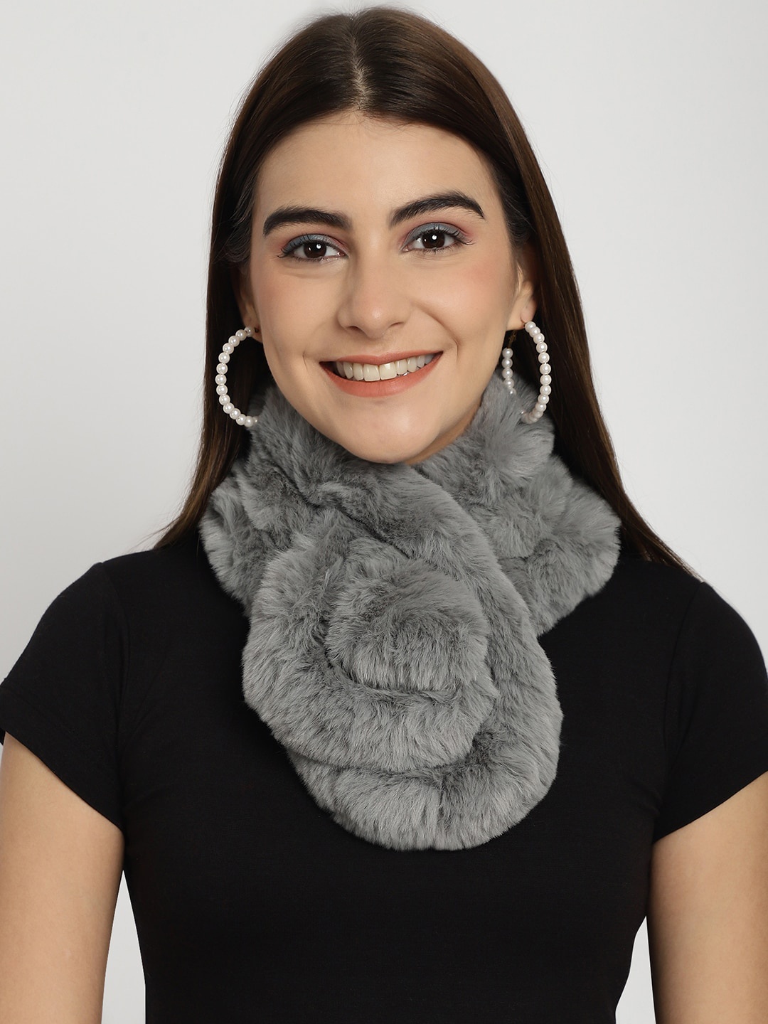 

ELLIS Faux Fur Scarf Wrap Collar Acrylic Muffler, Grey
