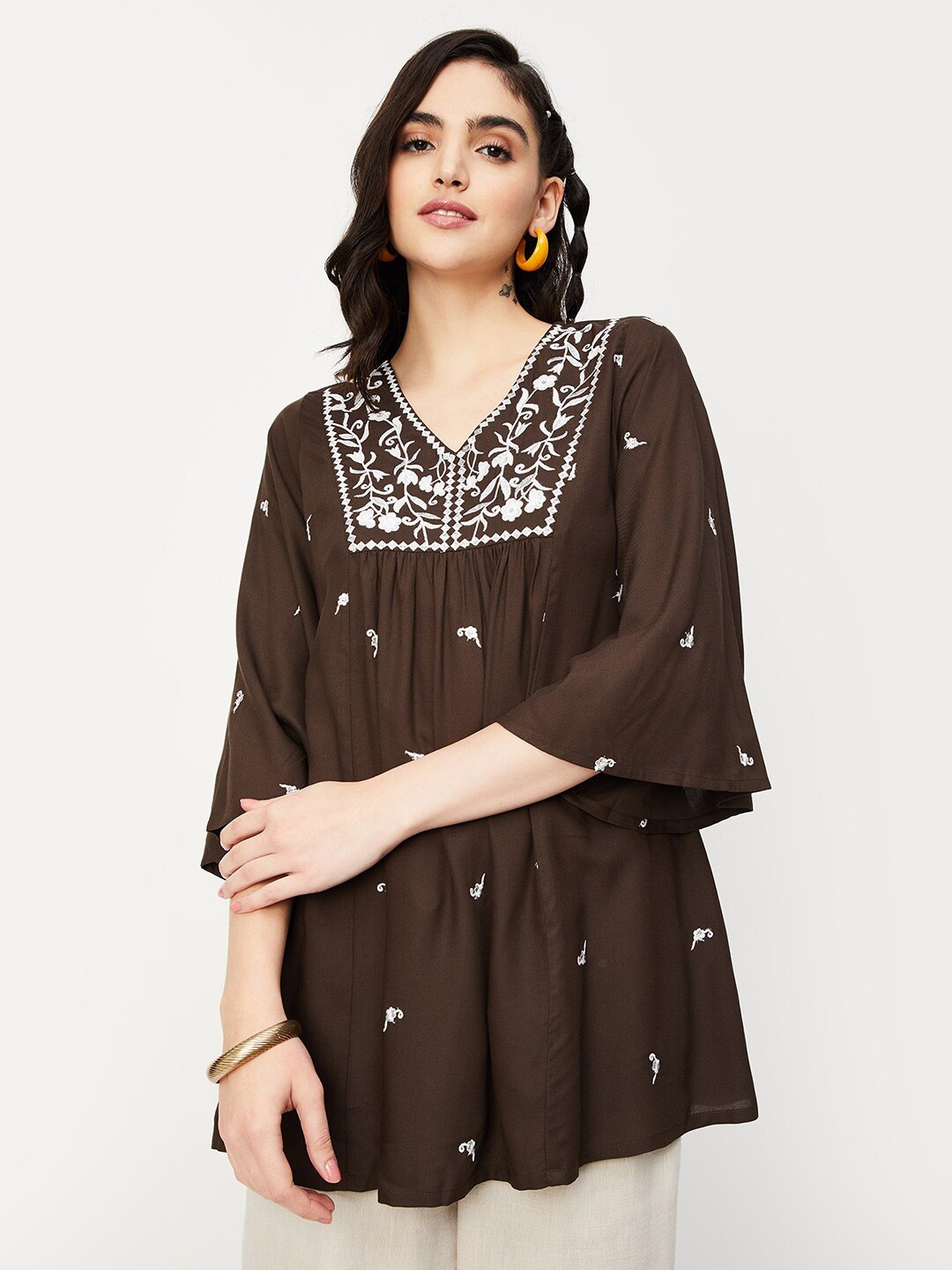 

max Embroidered V-Neck Tunic, Grey