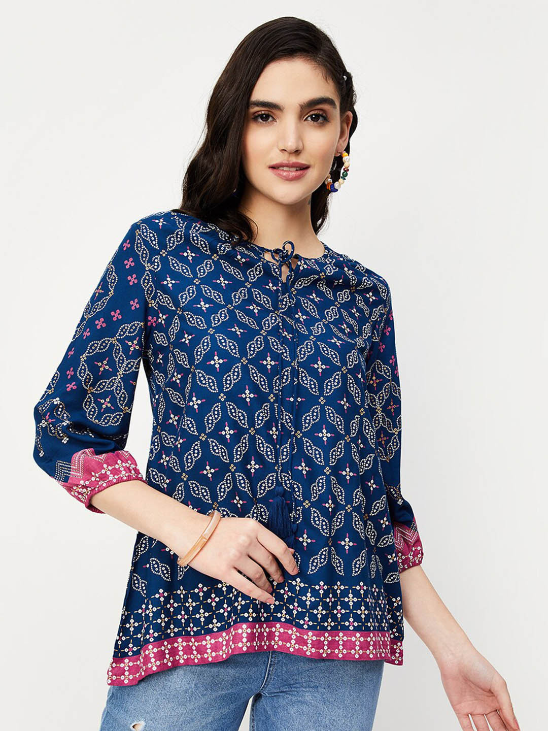 

max Ethnic Motifs Printed Tunic, Blue