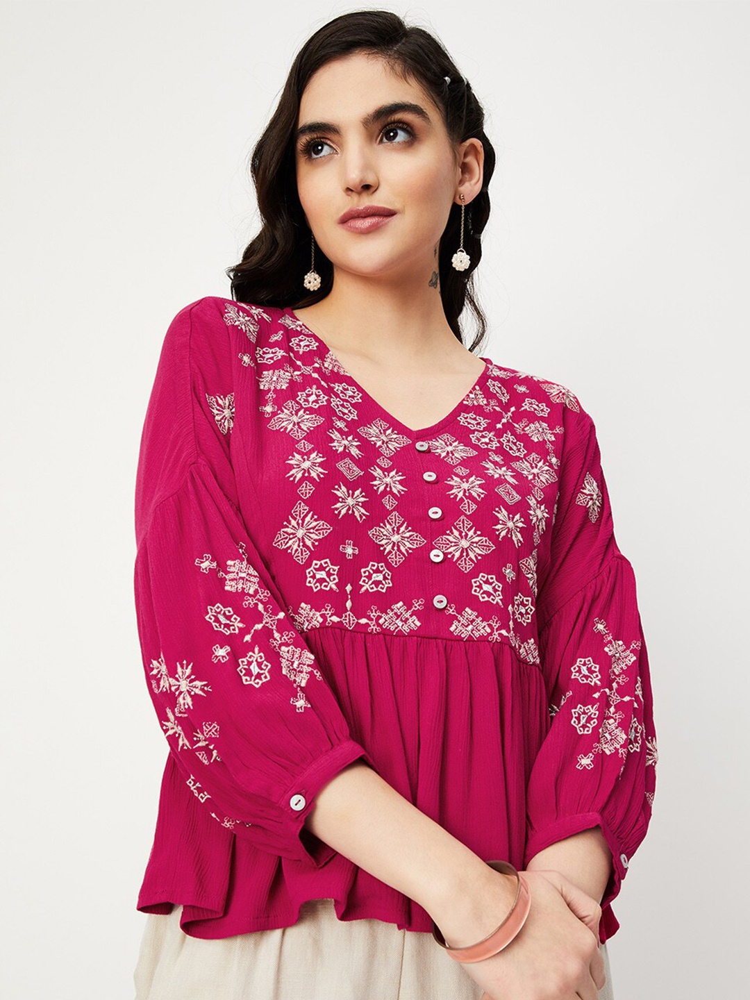 

max Ethnic Motifs Embroidered Tunic, Fuchsia