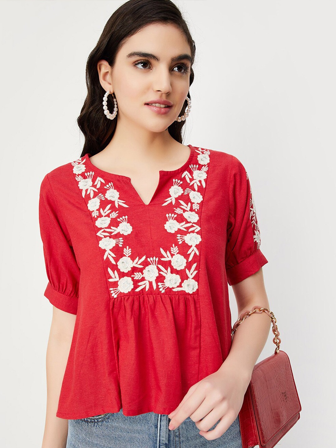 

max Ethnic Motifs Embroidered Tunic, Red