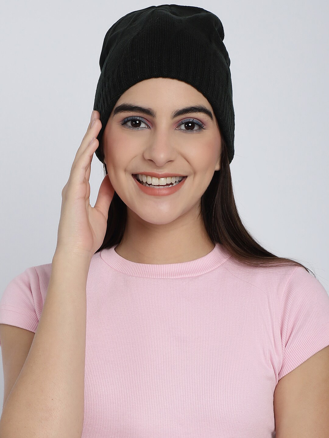 

ELLIS Women Self Design Beanie Cap, Black