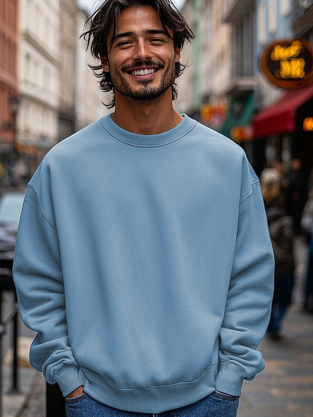 

Bewakoof Heavy Duty 1.0 Men Oversized Sweatshirt, Blue