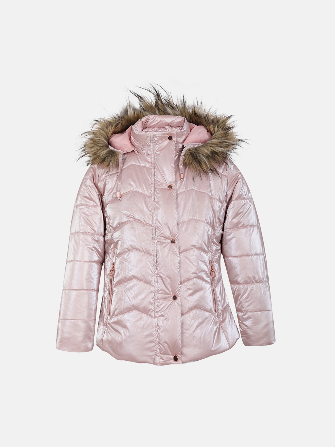 

CHKOKKO Girls Double Collar Puffer Jacket, Pink