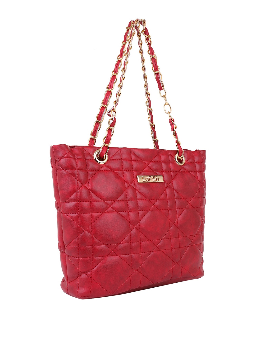 

LaFille Pink Textured PU Structured Handheld Bag with Quilted