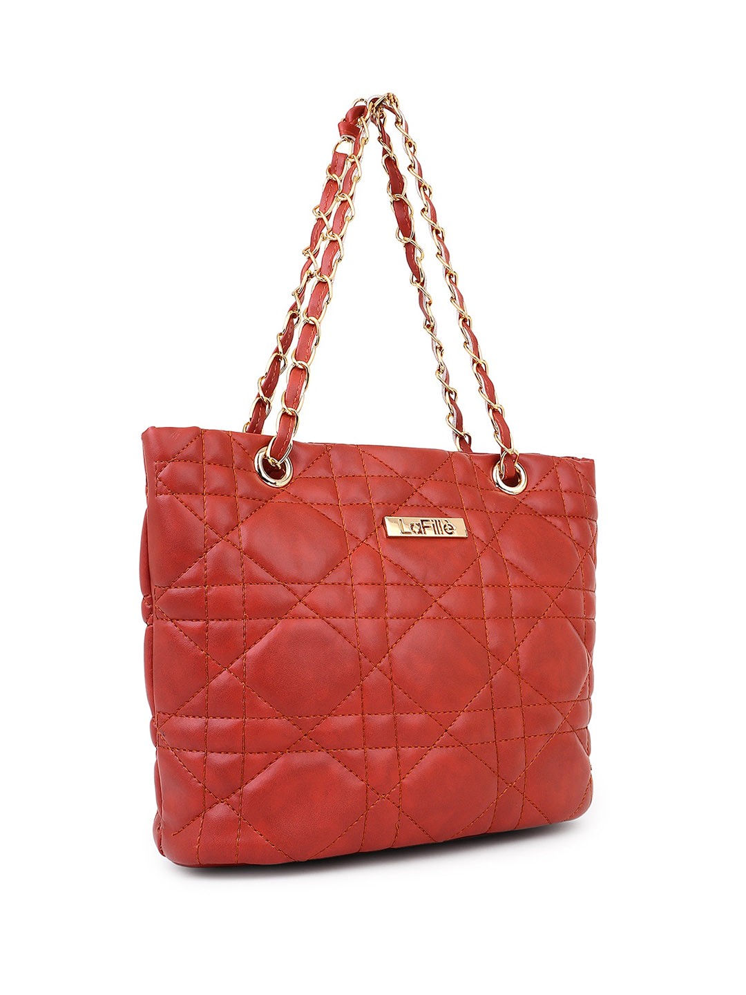 

LaFille Textured PU Structured Shoulder Bag With Embellished Detail, Red