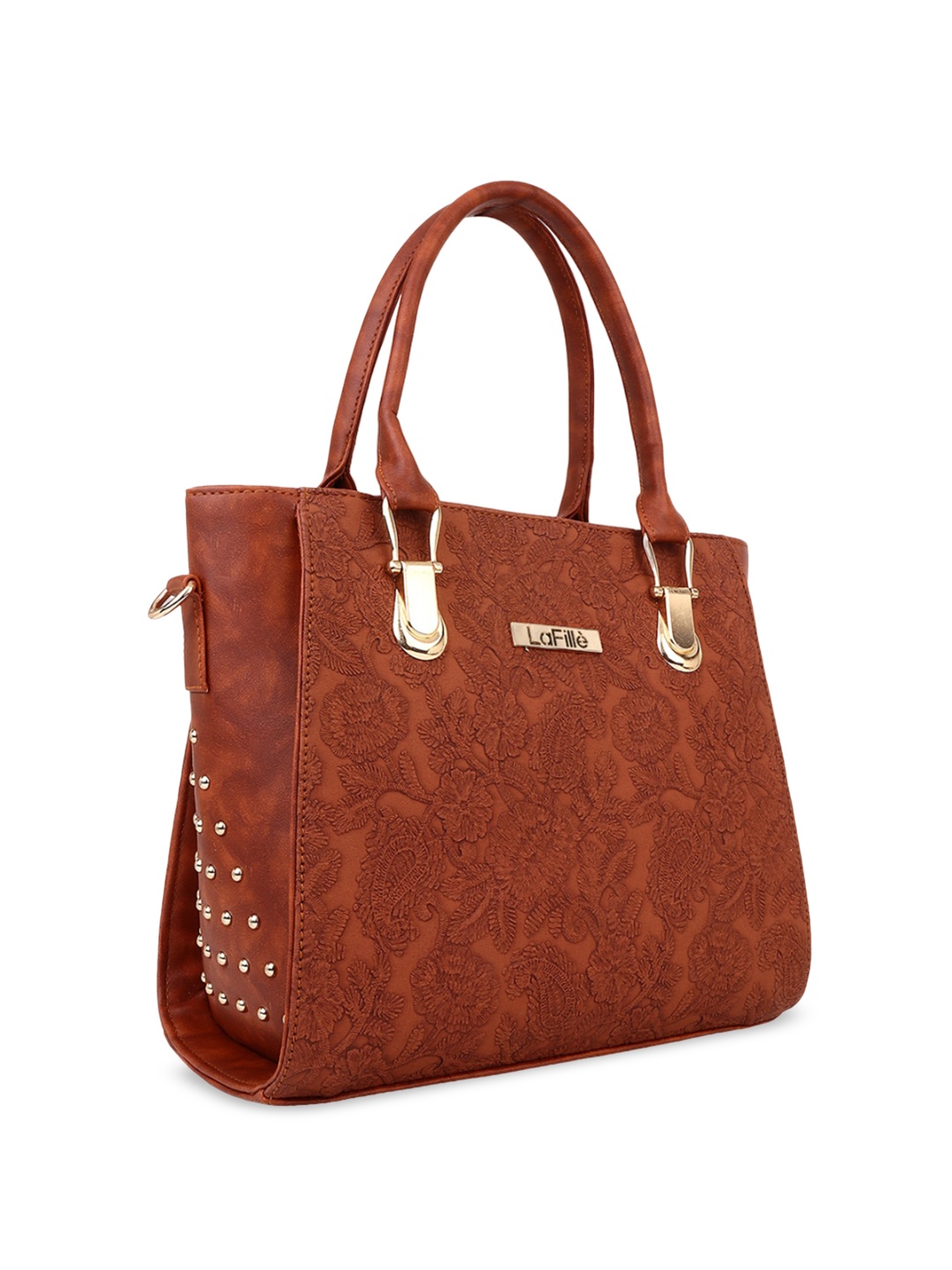 

LaFille Embroidered PU Structured Handheld Bag, Tan