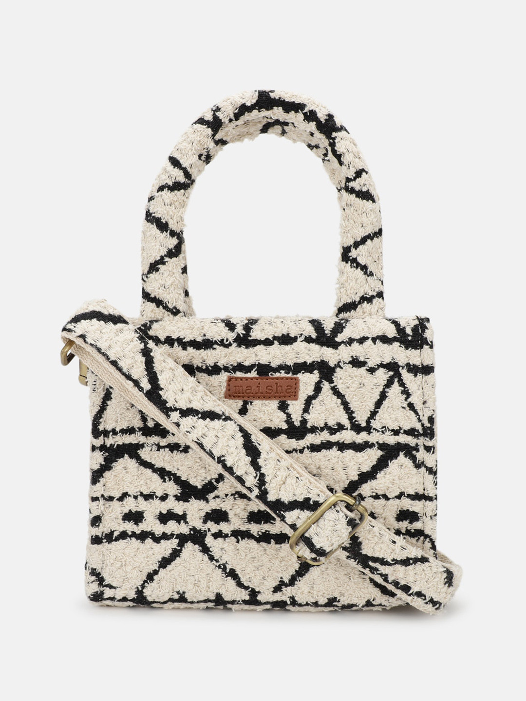 

Maisha Geometric Self Design Monochrome Swagger Handheld Bag, Black