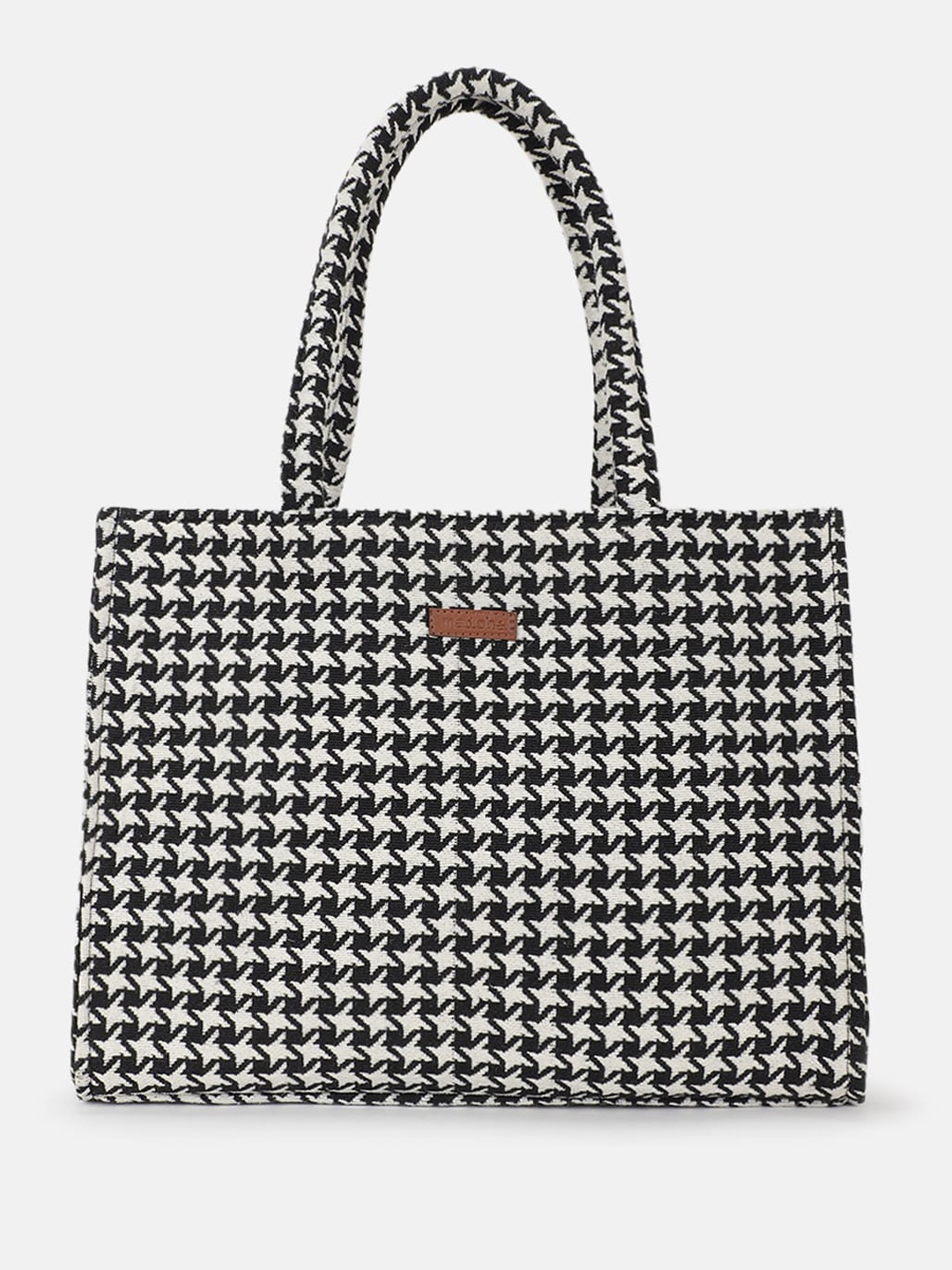 

Maisha Geometric Self Design Shopper Fabric Tote Bag, Black
