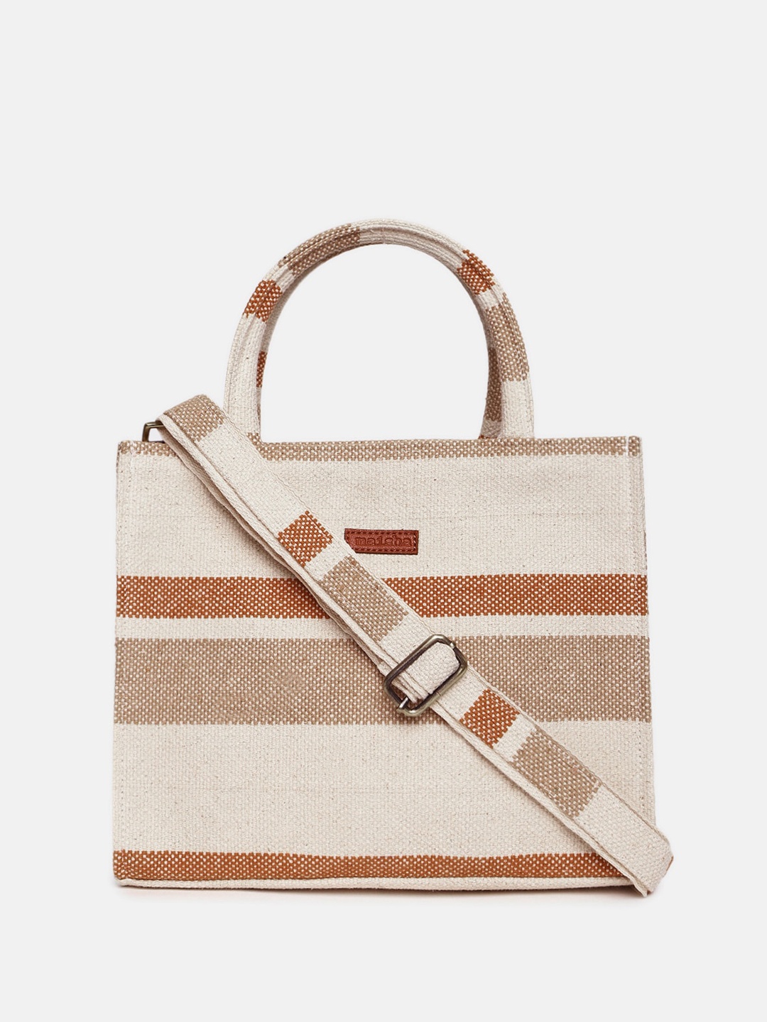 

Maisha Striped Structured Tote Bag, Beige