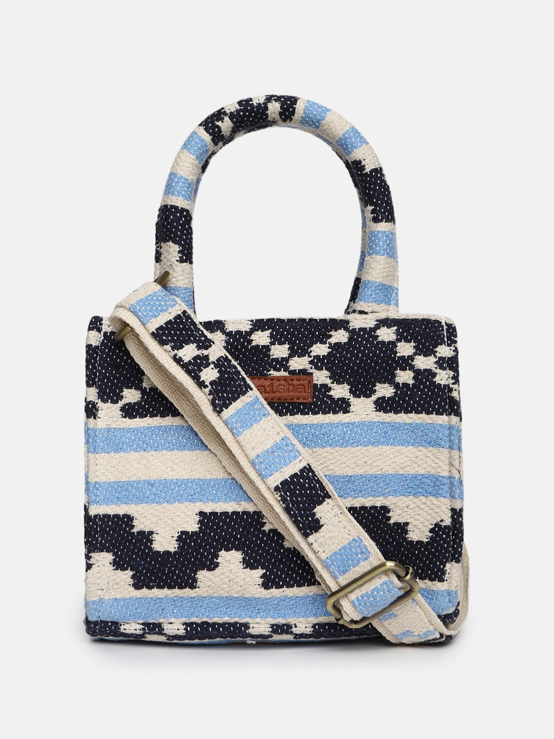 

Maisha Striped Structured Handheld Bag, Blue