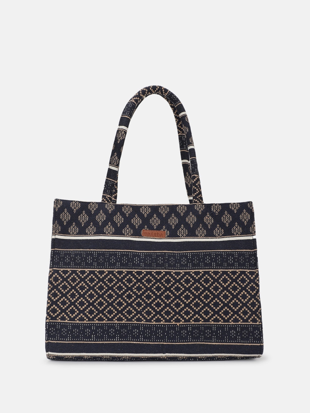 Maisha Ethnic Motifs Self Design Shopper Tote Bag, Navy blue