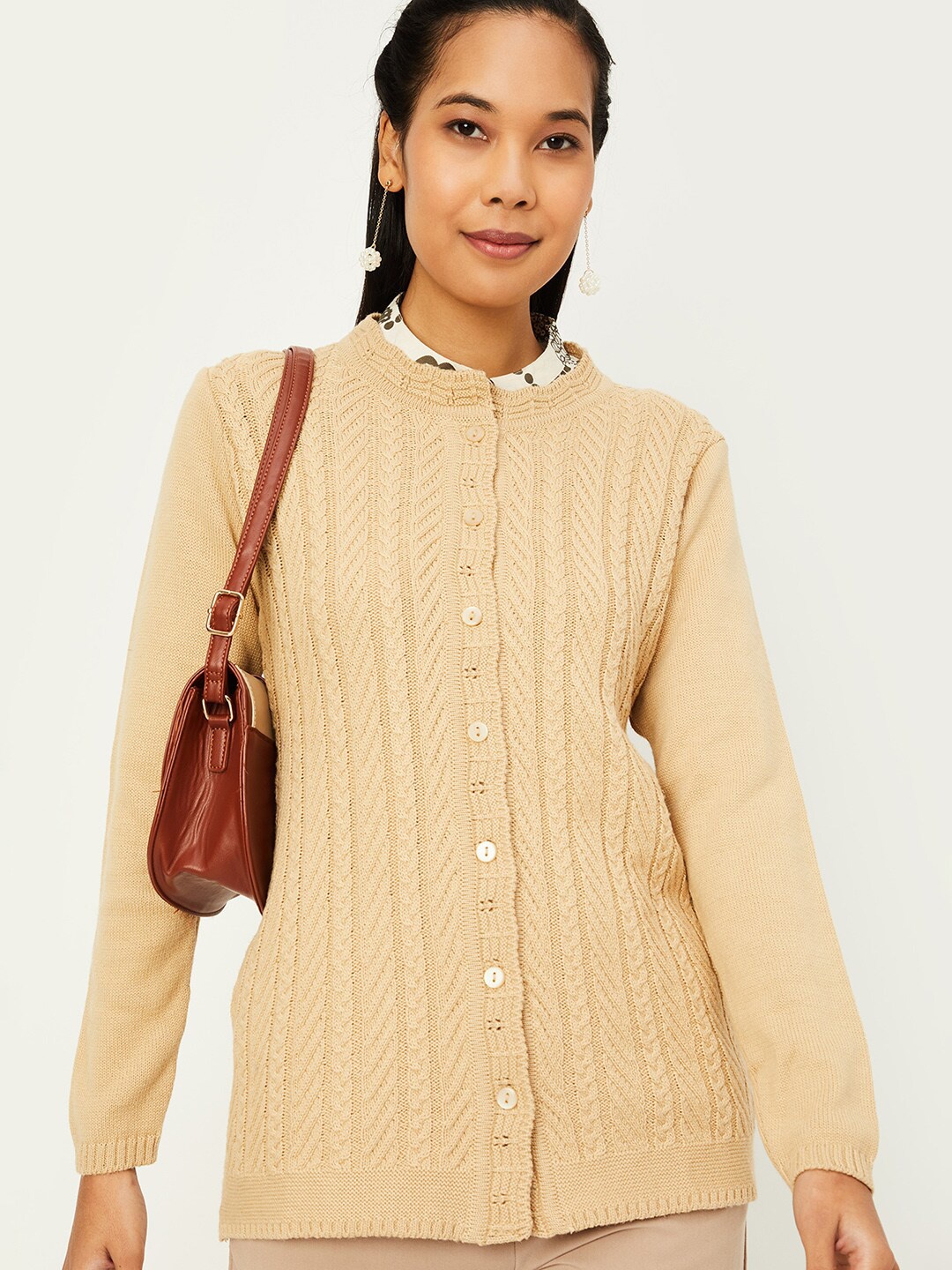 

max Self Design Cardigan, Beige