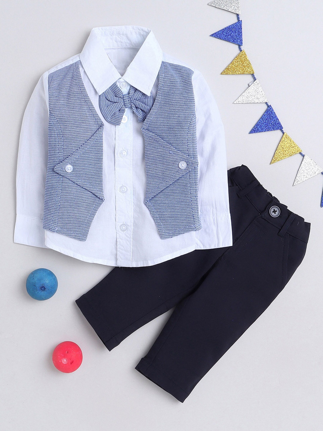 

MANET Boys Abstract Printed Pure Cotton Shirt With Trousers, Black