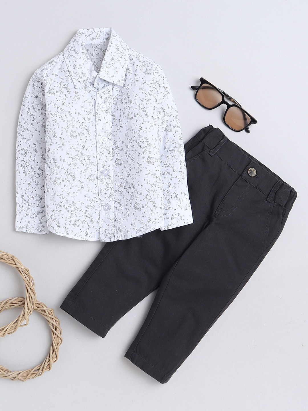 

MANET Boys Printed Pure Cotton Shirt With Trousers, White