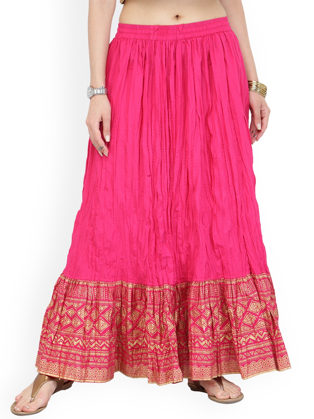

Varanga Geometric Printed Flared Pure Cotton Maxi Skirt, Pink