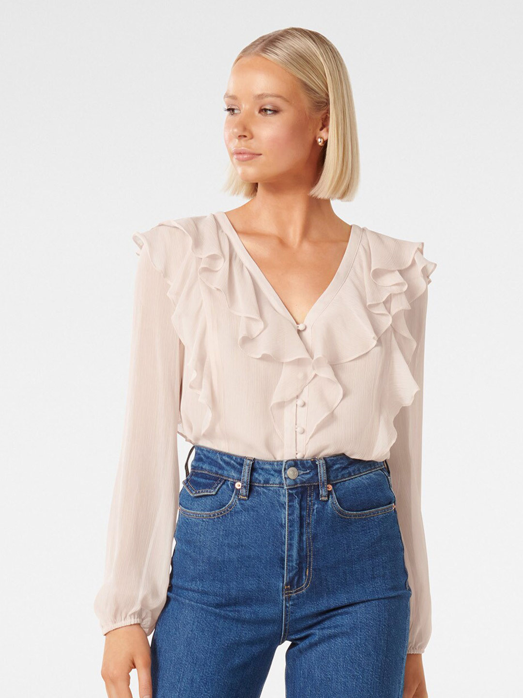 

Forever New V-Neck Ruffled Detailed Top, Peach