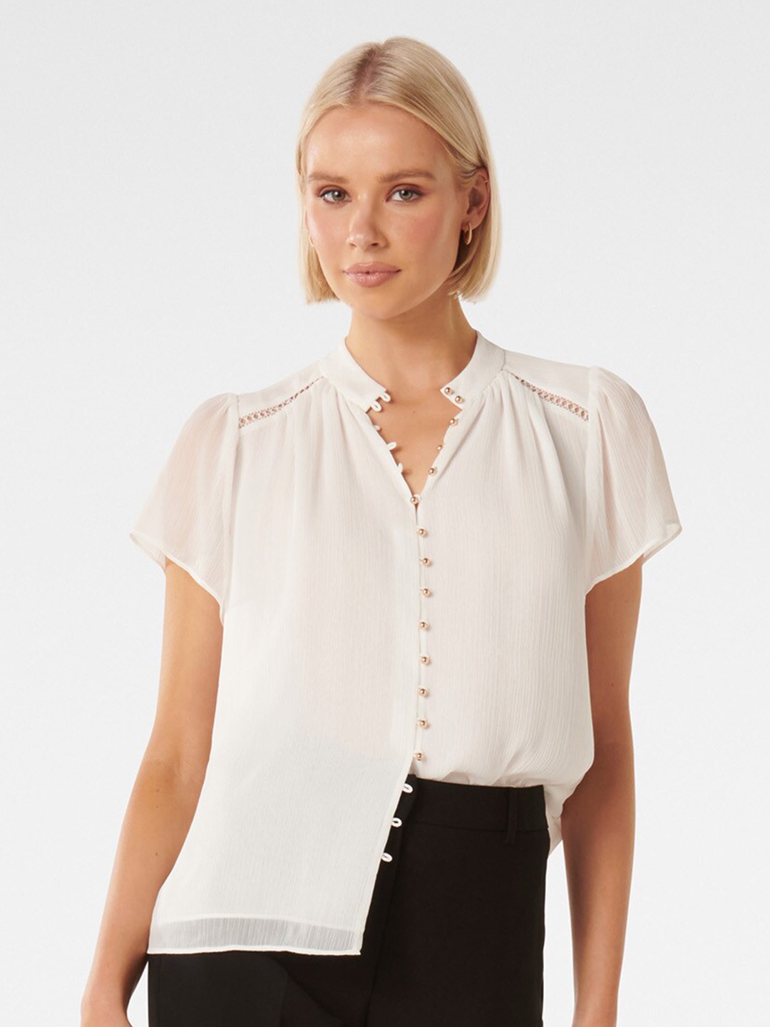 

Forever New Mandarin Collar Shirt Style Top, White