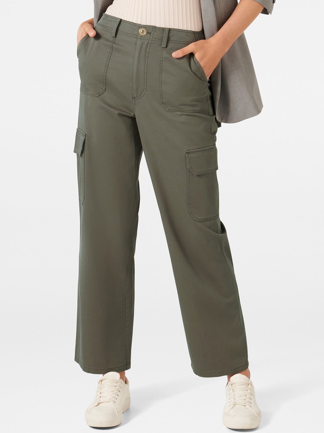 

Forever New Women High-Rise Cargos, Green