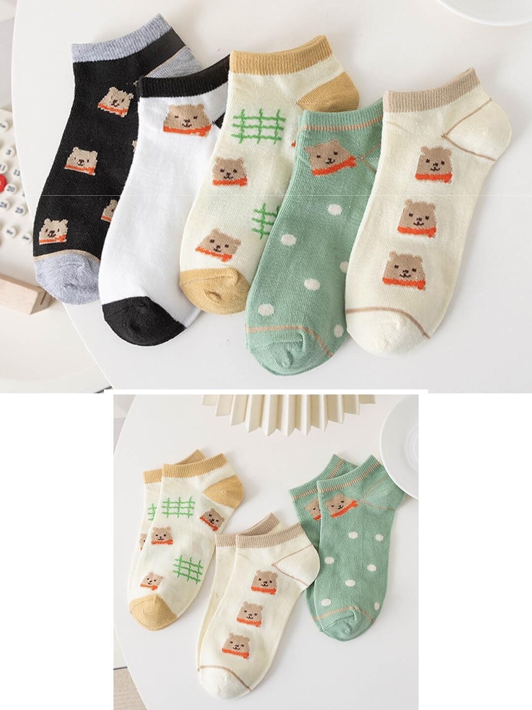 

iSWEVEN Women Set of 5 Patterned Bamboo Cotton Ankle Length Socks, White