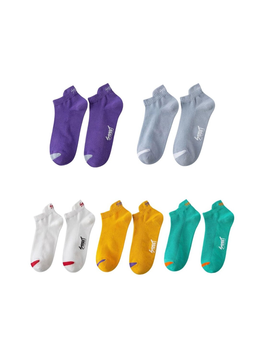 

iSWEVEN Unisex Set Of 5 Patterned Bamboo Cotton Ankle Length Socks, White