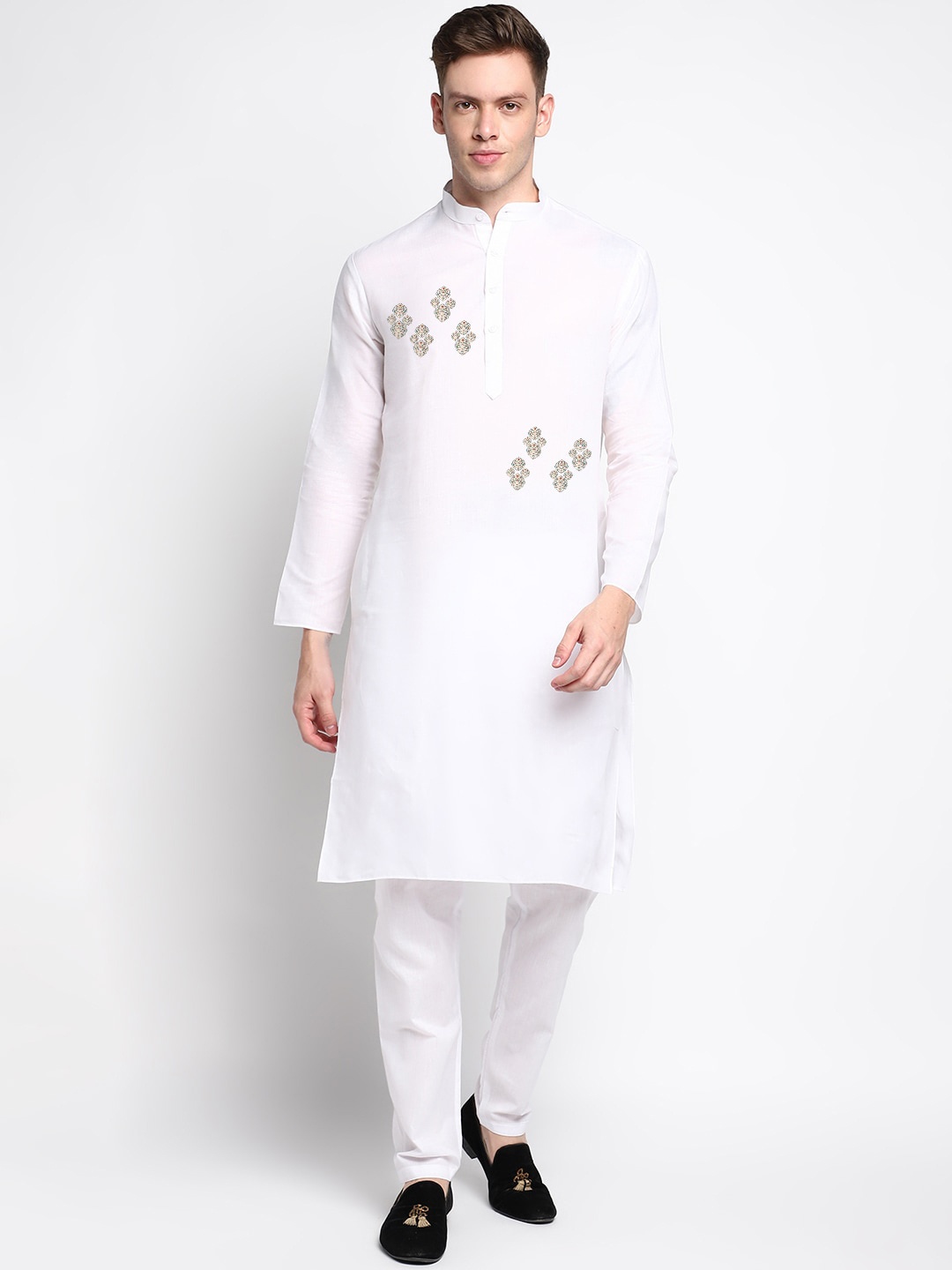 

DEVOILER Printed Mandarin Collar Kurta, White