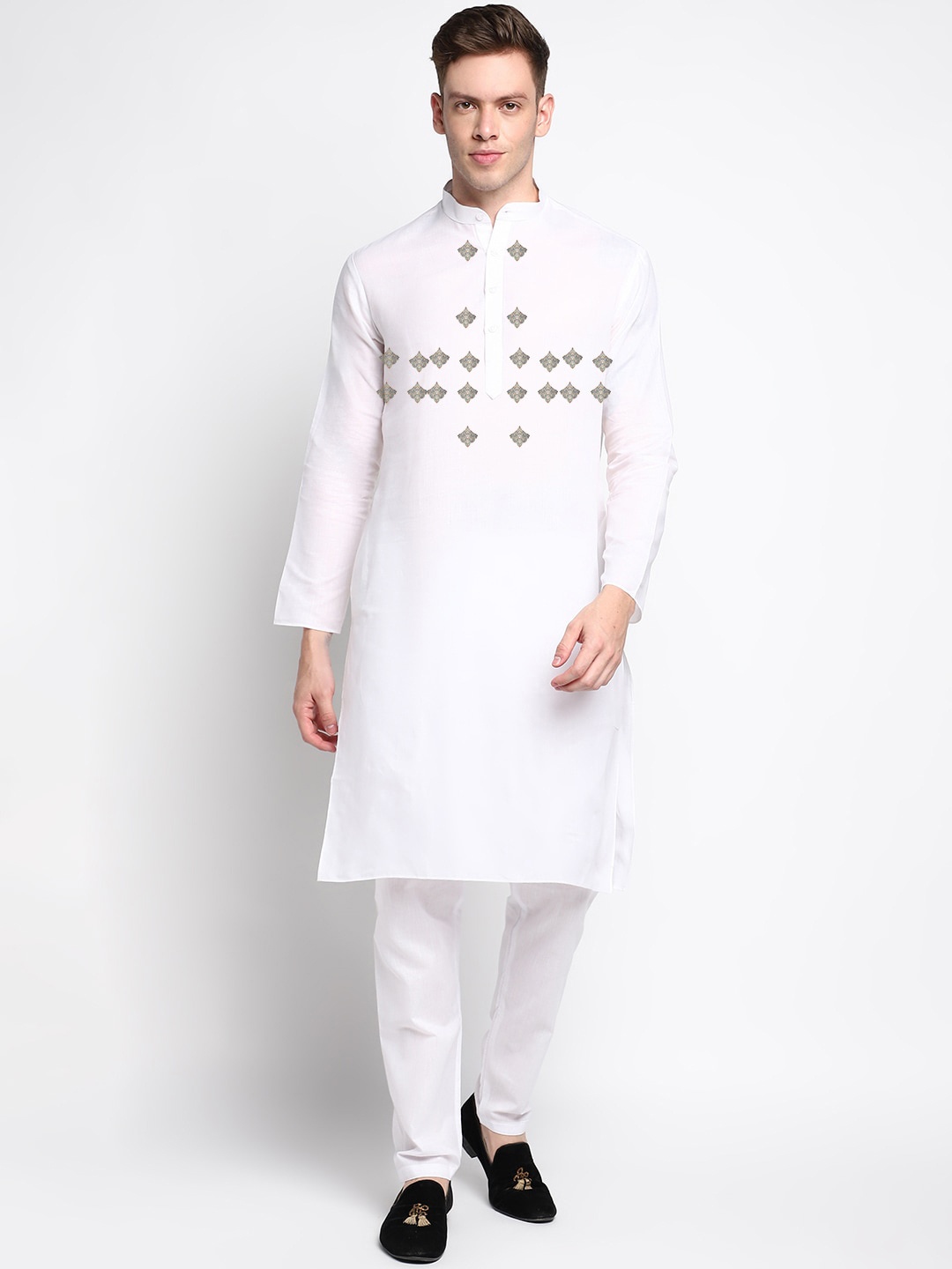 

DEVOILER Ethnic Motifs Printed White Romance Straight Kurta