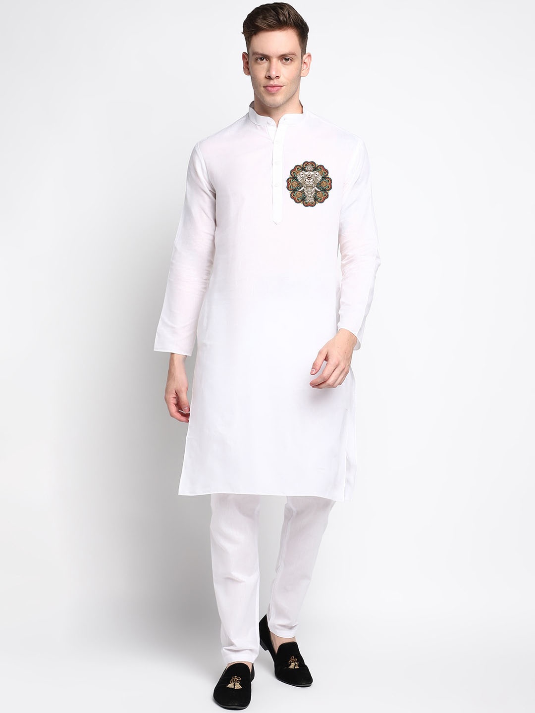 

DEVOILER Ethnic Motifs Printed White Romance Straight Kurta