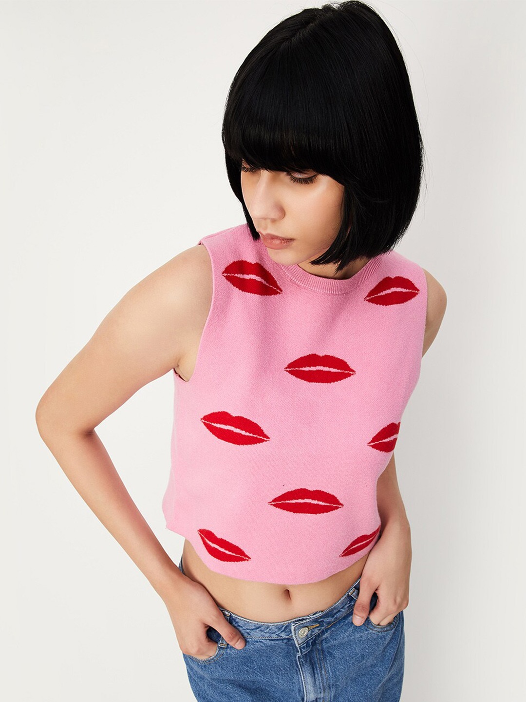 

max Conversational Printed Crop Top, Pink