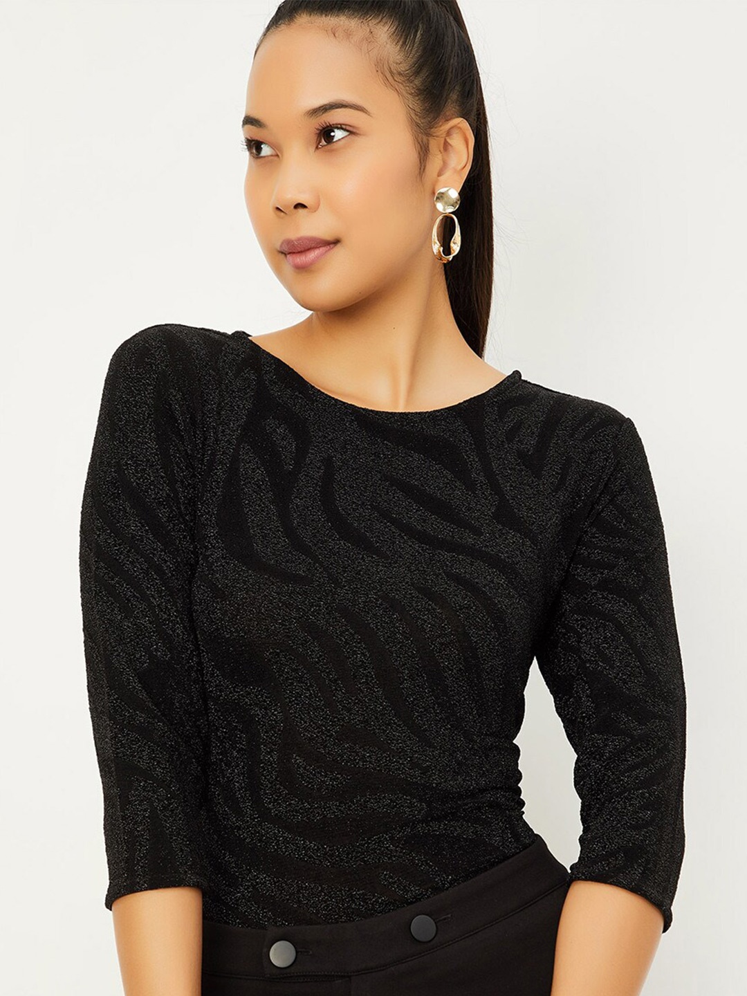 

max Abstract Printed Cotton Top, Black