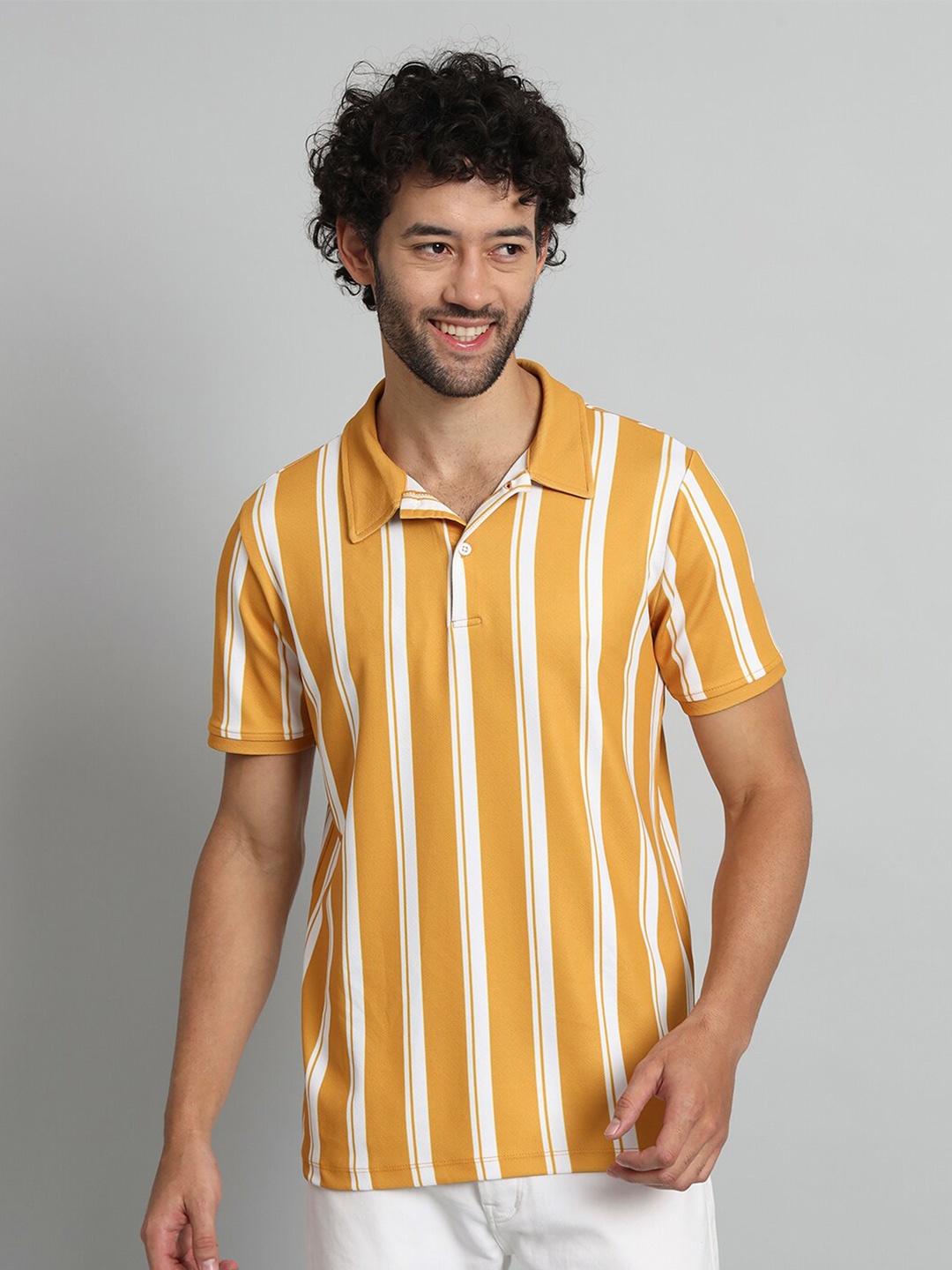 

BAESD Striped Polo Collar Short Sleeves T-shirt, Yellow