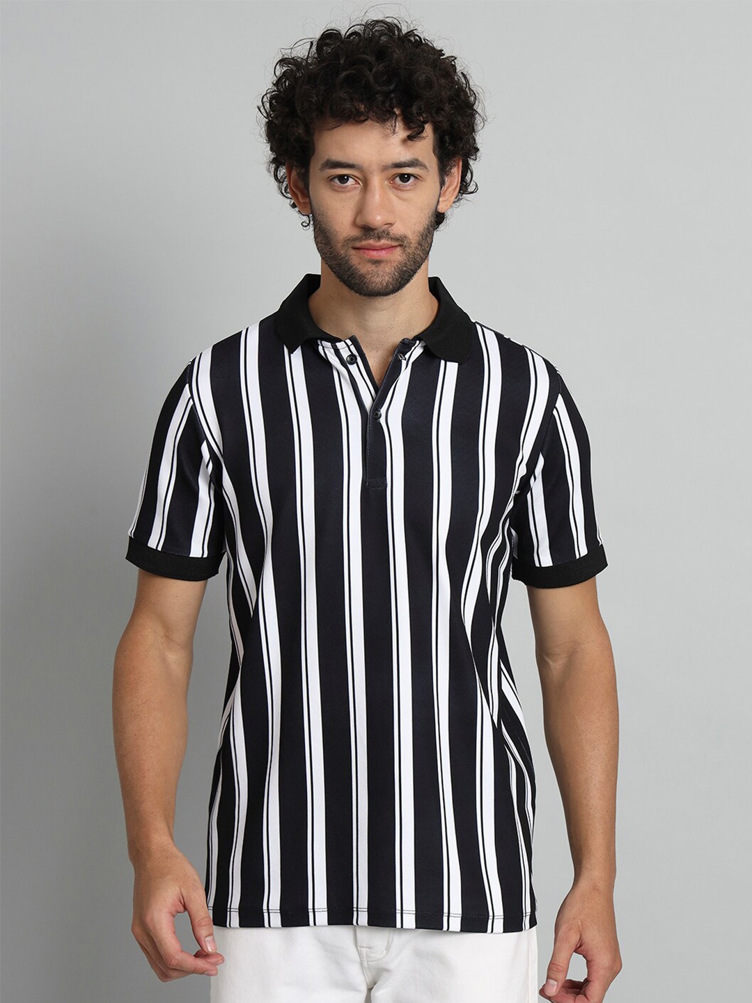 

BAESD Striped Polo Collar Monochrome T-shirt, White