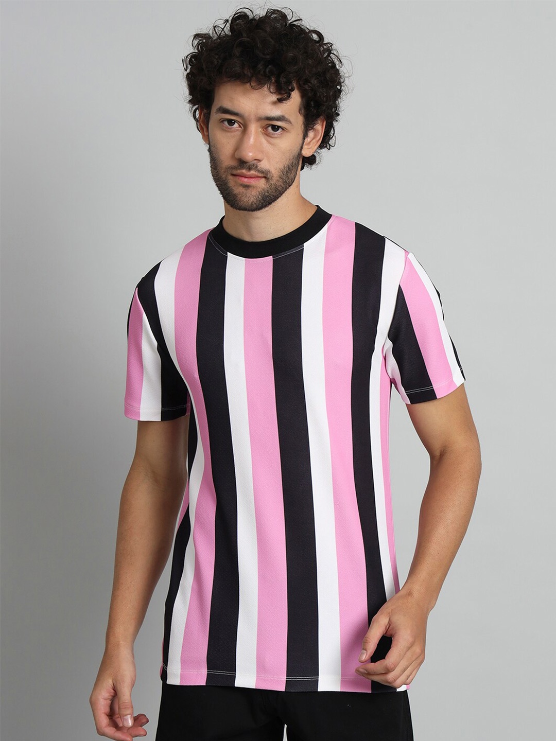 

BAESD Striped Round Neck T-Shirt, Pink