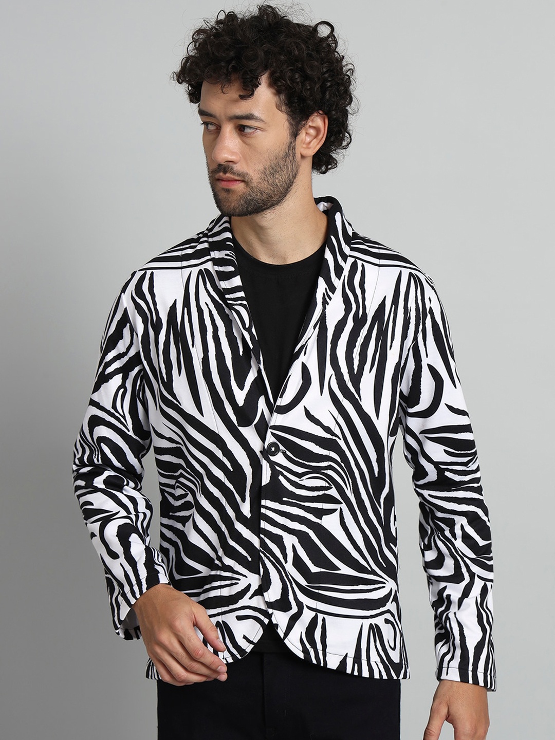 

BAESD Printed Single-Breasted Casual Blazer, White