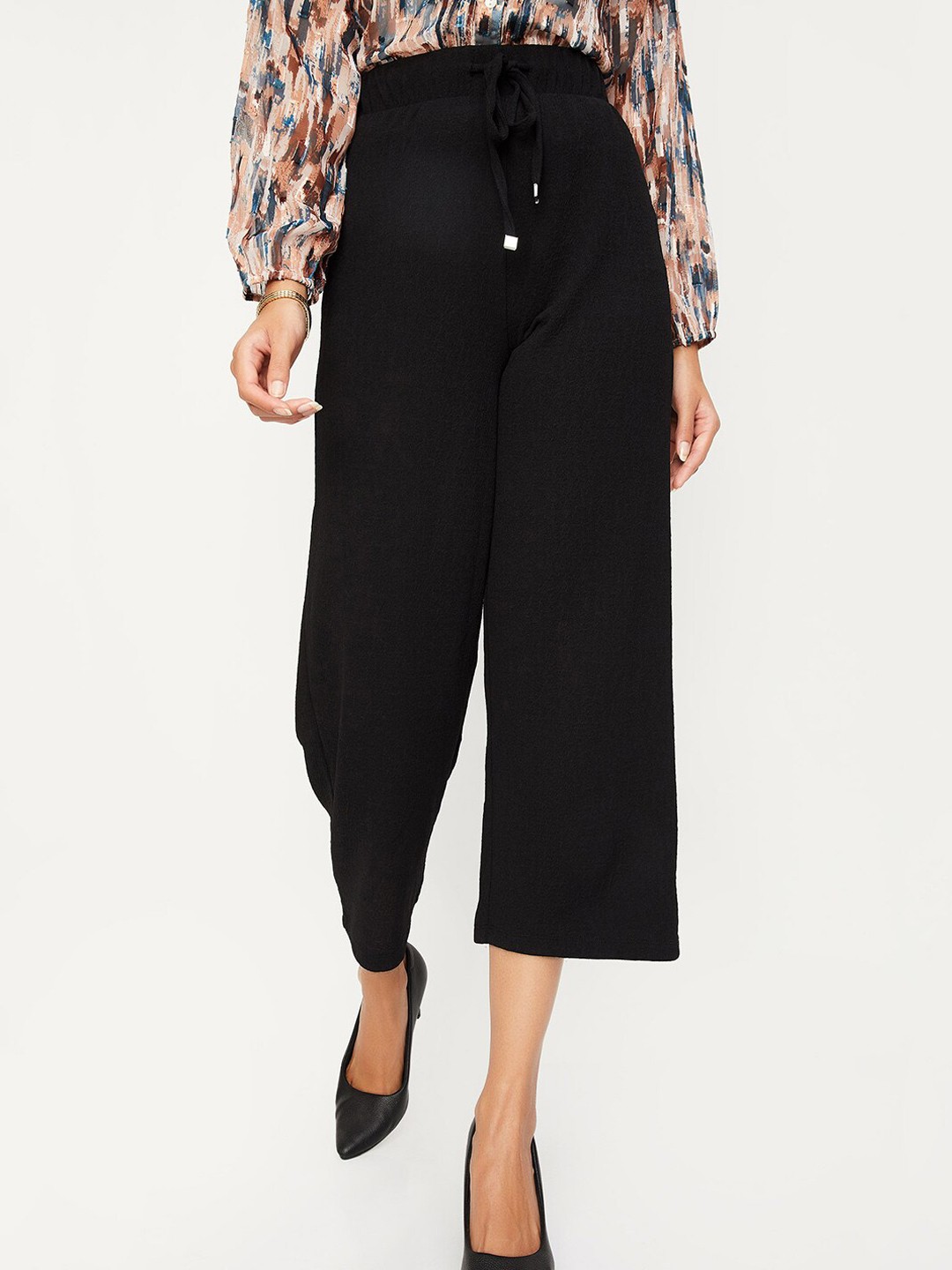 

max Women Mid Rise Culottes Trousers, Black