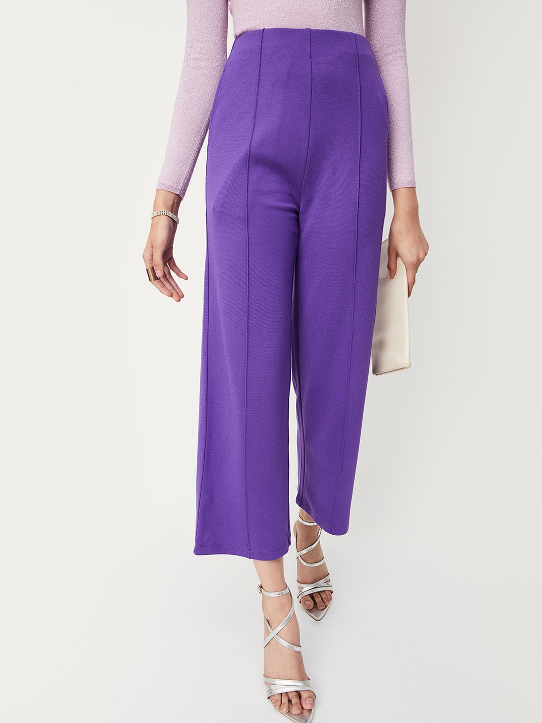 

max Women Mid Rise Pleated Parallel Trousers, Purple