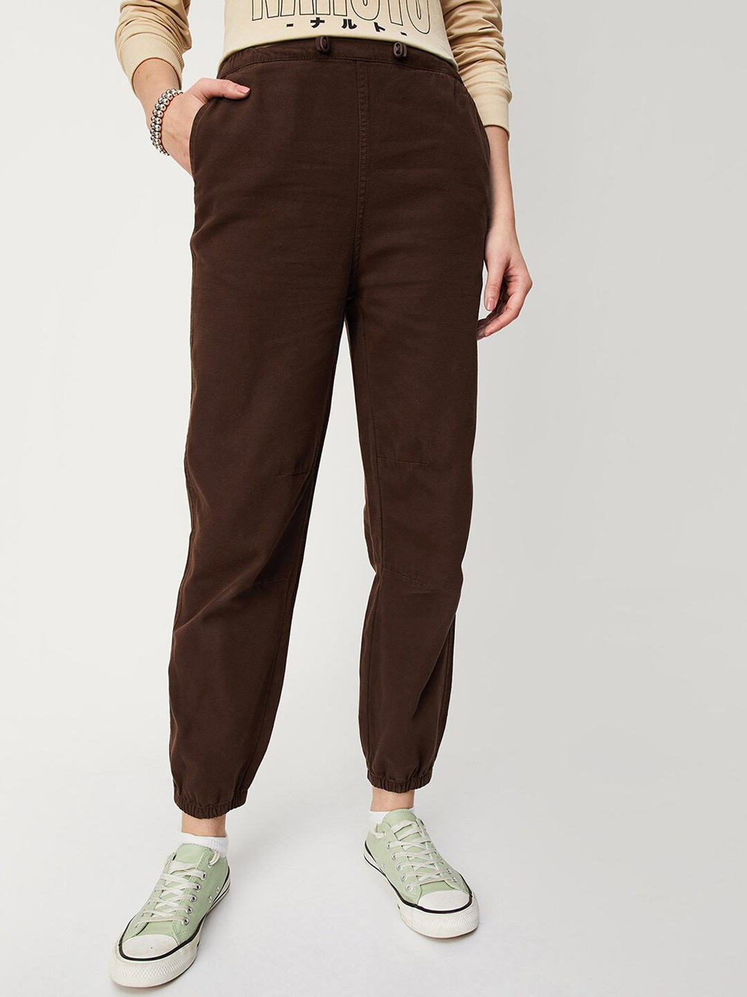 

max Women Mid Rise Pure Cotton Joggers, Brown