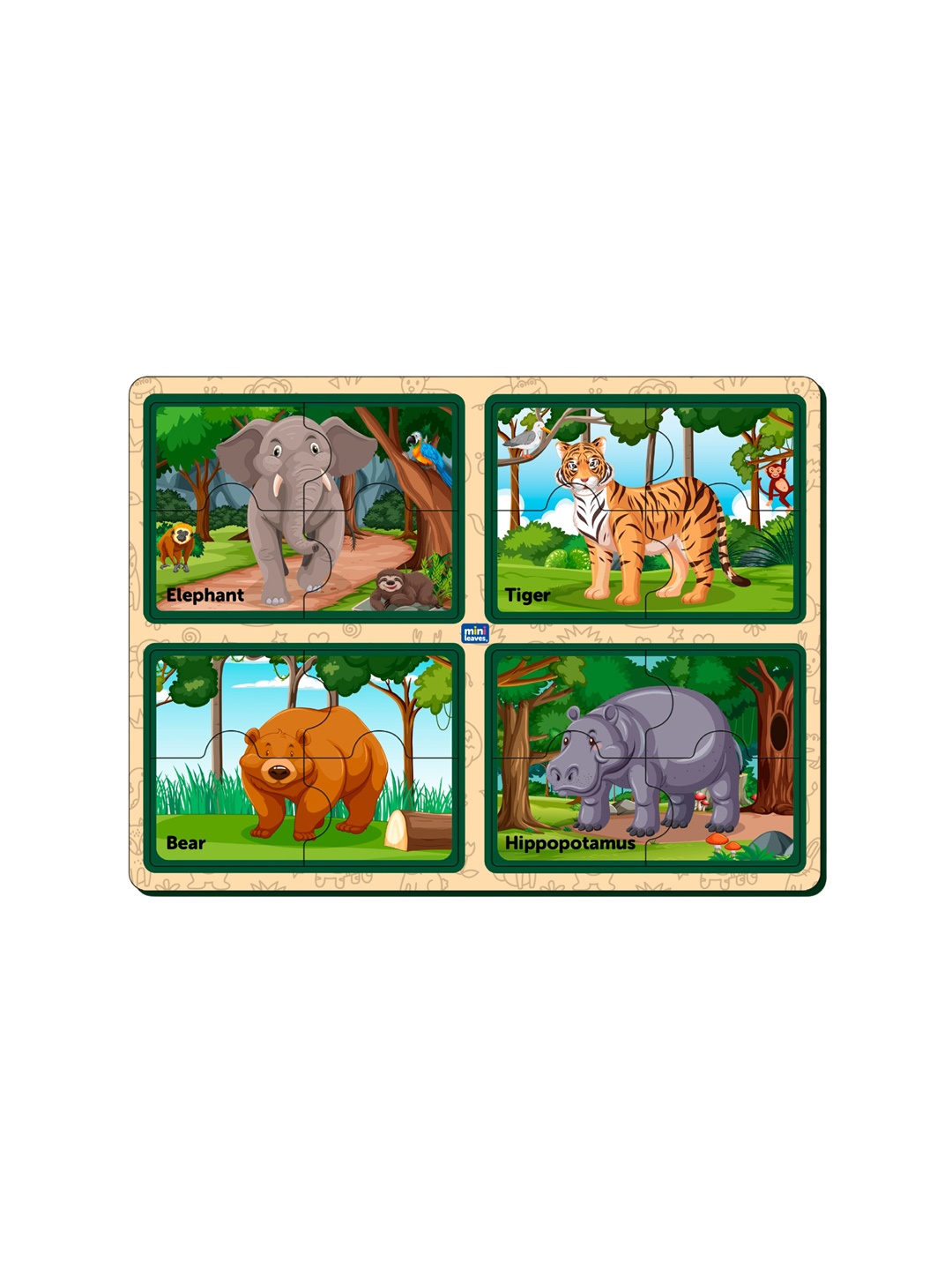 

Mini Leaves Kids 4 Pieces Animal Jumbo Puzzle Development Toy, Green
