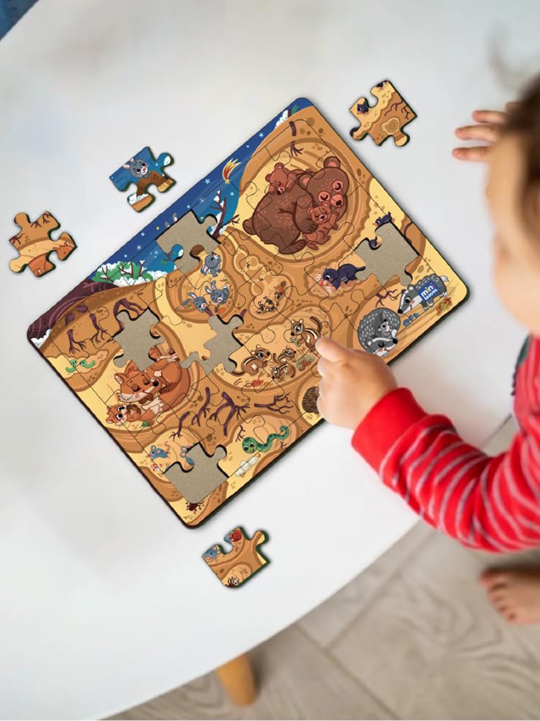 

Mini Leaves Kids Animals & Burrow 35 Piece Puzzle Development Toy, Brown