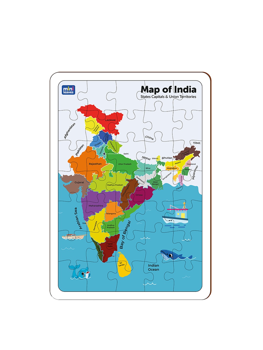 

Mini Leaves Kids India Map 35 Pieces Wooden Puzzles, Blue